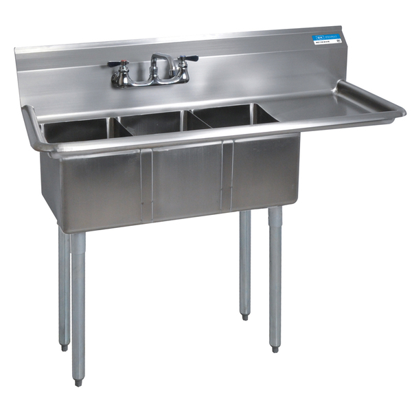 Bk Resources 19.8125 in W x 47.5 in L x Free Standing, Stainless Steel, Three Compartment Sink BKS-3-1014-10-15R